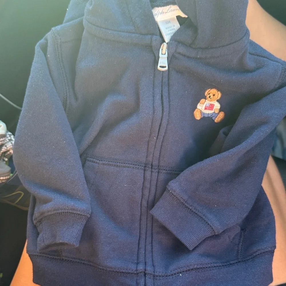 Ralph Lauren Navy Hoodie with Bear Embroidery 6m